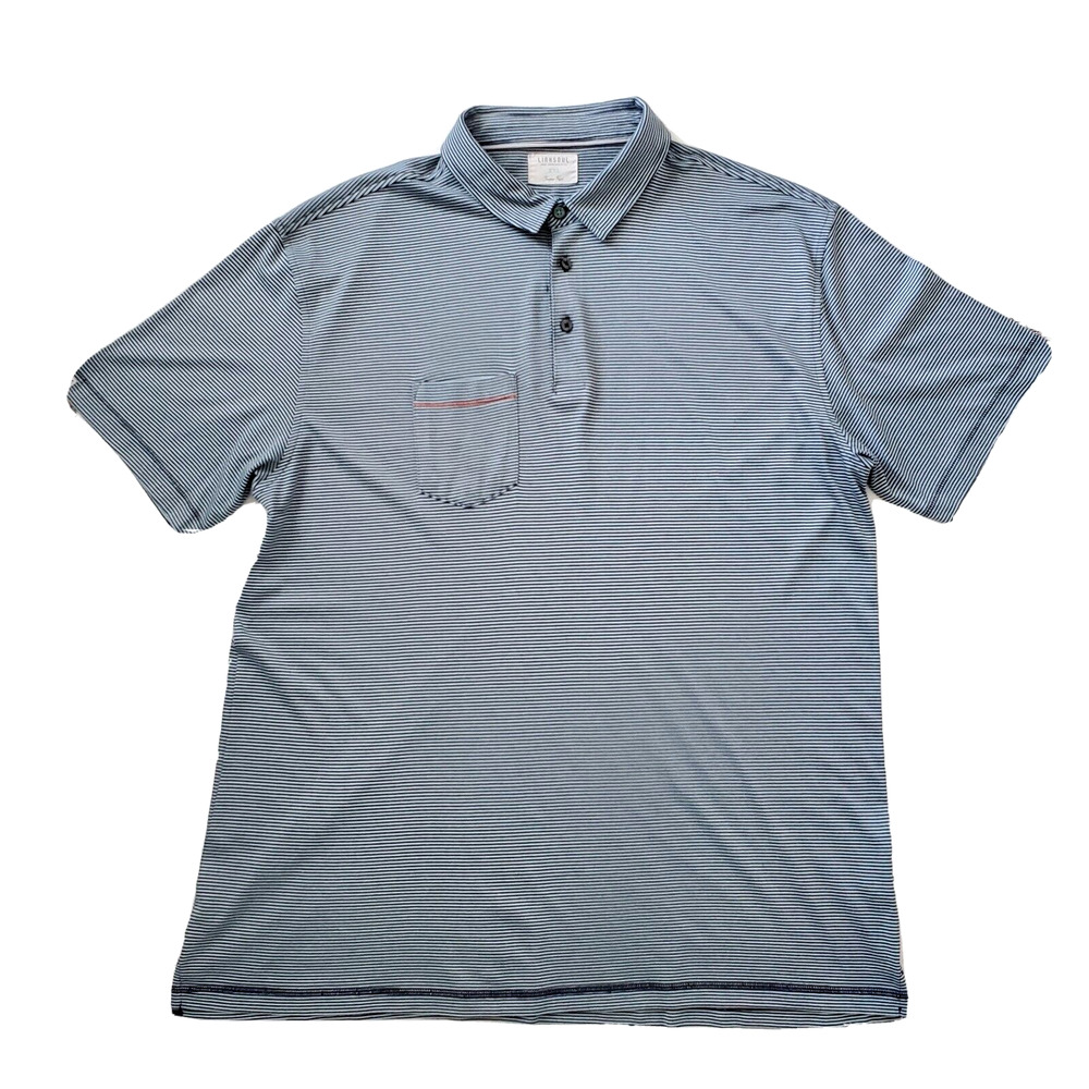 Linksoul (Mens Size 2XL) Golf Polo Tempus Fugit Short Sleeve Grey Striped‎ Shirt